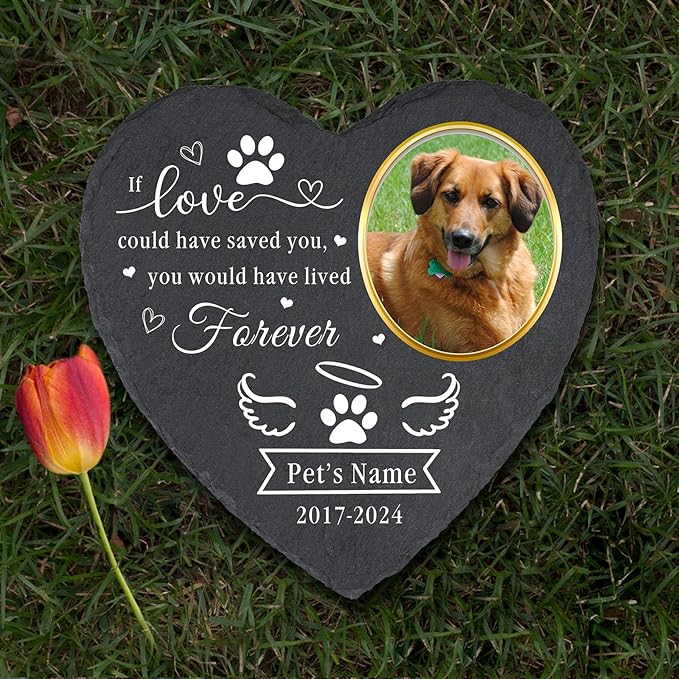Personalized Pet Memorial Stone for Loss of Dog, Customized Cat or Dog Grave Marker Custom Pet Memorial Gifts for Dog Mom Cat Lover Owner, Pet Remembrance Garden Stone