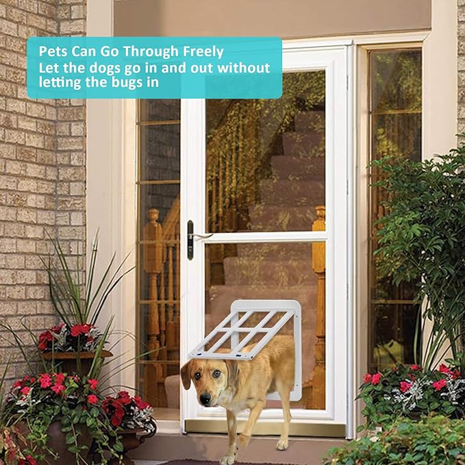 Ownpets Dog Screen Door, Inside Door Flap 11x13 Inch Lockable Pet Screen Door Magnetic Closure Sturdy Doggie Door for Screen Door(White)