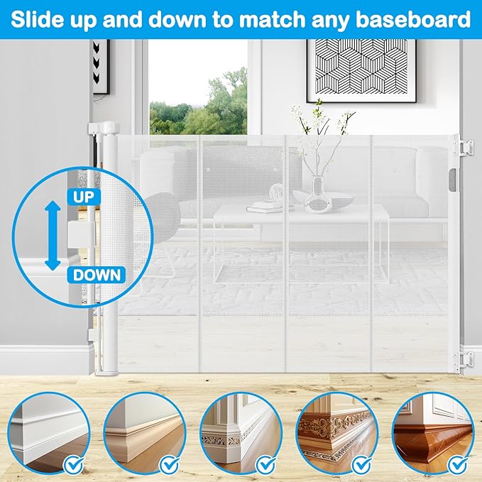 Reinforced 42" Tall X 80" Wide Retractable Baby Gate for Doorway 3.5ft Extra Tall Cat Gate for Stairs Indoor Retractable Baby Gates Extra Wide with Reinforced Bar Mesh Gates for Kids or Pets, White