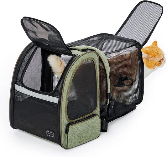 Petsfit Cat Backpack Carrier,Dog Carrier Backpacks Expandable with Great Ventilation Foldable Puppy Backpack Carrier for Travel, Hiking,Green