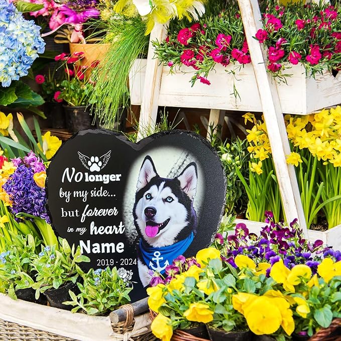 Memorial Stone for Loss of Dog, Personalized Dog Memorial Stone Gifts - Sympathy Remembrance Plaque, Custom Colorful Pet Memory Garden, Passing Away Gifts for Cat Grave Headstones (Heart 03)
