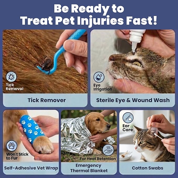 Dog First Aid Kit for Hiking & Travel - Vet Approved Emergency Supplies - Pet First Aid Kit Guide, Tick Remover, Thermal Blanket & More - Compact Dog Hiking Gear for Camping & Backpacking