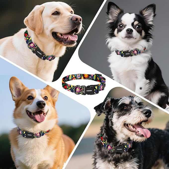 Kazazoo Dog Collar Cute and Soft Nylon Puppy Collar for Boy and Girl, Adjustable Dog Collars for Small Medium Dogs, Tropical-XS