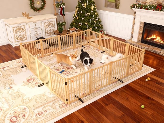 Solid Wood Freestanding Pet Gate,Nature Wood Dog Gates for Doorways The House,Pet Gate for Stairs,Freestanding Indoor Gate Safety Fence,23.6" Height-8 Panels