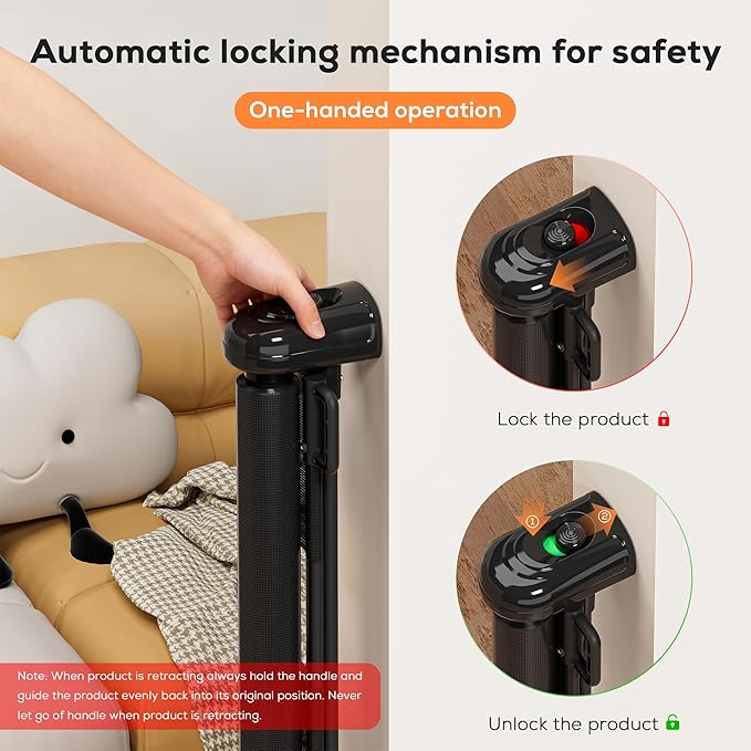 Retractable Baby Gate for Stairs, 48" Tall X 59" Wide Mesh Dog Gate Indoor, Child Gate for Doorways, Hallways, Deck, Indoor Outdoor Pet Baby Safety Essentials for Home, Black