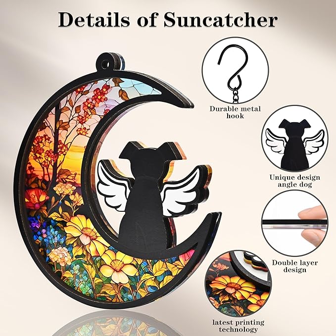 DIY Dog Memorial Gifts for Loss of Dog, 2-Layer Dog Angel Memorial Suncatcher with Sympathy Card, Pet Memorial Gifts for Dogs, Pet Passing Away Remembrance Gift (Sunflower)