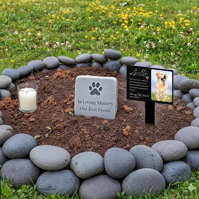Custom Dog Grave Markers Outdoor, Personalized Pet Grave Marker Dog Memorial with Photo and Name, Outdoor Weatherproof Pet Cemetery Sign, Personalized Dog Memorial Gifts for Loss of Dog