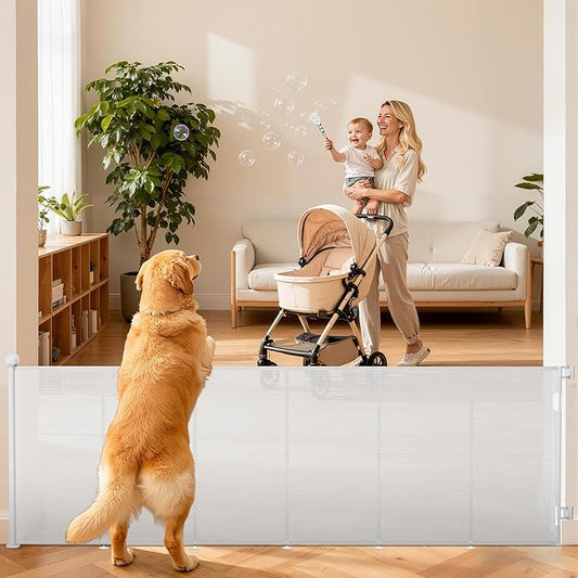 Retractable Baby Gate for Stairs, 42" Tall X 120" Wide Mesh Dog Gate Indoor, Child Gate for Doorways, Hallways, Deck, Indoor Outdoor Pet Baby Safety Essentials for Home, White