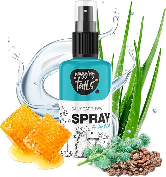 Wagging Tails 6-in-1 Paw Spray for Dogs and Cats, 3.38 fl oz | All-Weather Pet Spray | Soothes Elbows & Paws, Heals Cracked Paws, Moisturizes Paw Pads | Controls Odor & Keeps Pets Clean