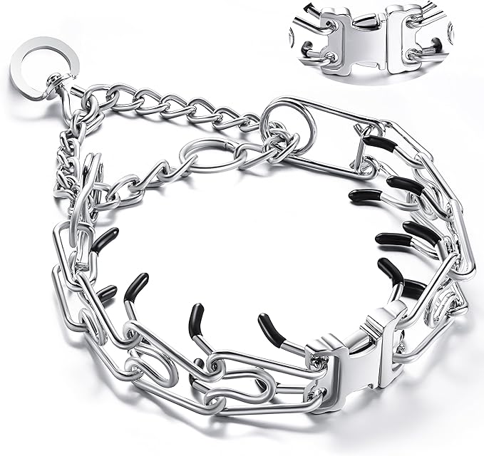 Dog Training Collar, Adjustable Stainless Steel Collar with Quick Release Buckle for Small Medium Large Dogs (S/Neck Girth 11.2"-14.5")