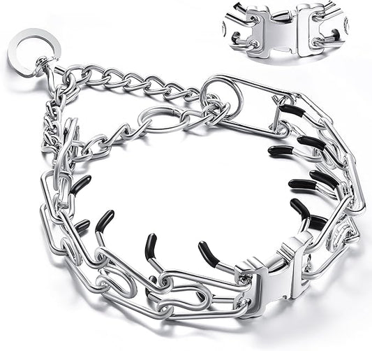 Dog Training Collar, Adjustable Stainless Steel Collar with Quick Release Buckle for Small Medium Large Dogs (XL/Neck Girth 16.9"-22.2")