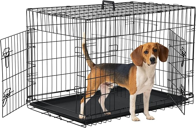 Small Dog Crate, 30 Inch, Collapsible, Foldable, Easy to Clean, Easy to Assemble, Safe and Secure Construction, Double Doors Design, Ideal for Travel, Multifunctional