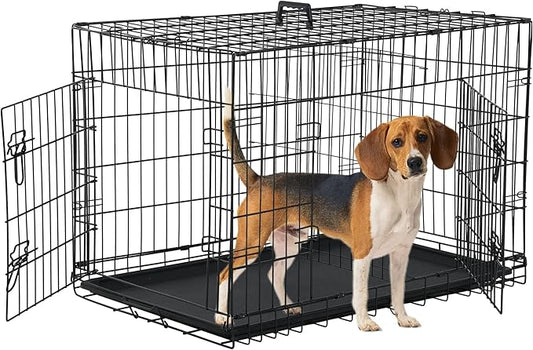 Small Dog Crate, 30 Inch, Collapsible, Foldable, Easy to Clean, Easy to Assemble, Safe and Secure Construction, Double Doors Design, Ideal for Travel, Multifunctional