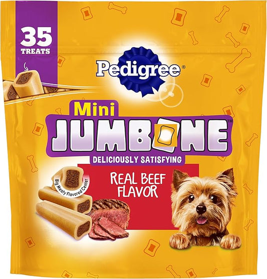 Pedigree Mini Jumbone Small Dog Treats, Dog Bone Like Shell with Beef Flavor, 35 Treats (Pack of 1)