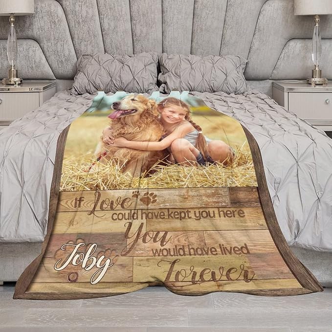 Artsadd Personalized Dog Memorial Blanket with Pictures & Name - Custom Pet Remembrance Throw for Bed - Sympathy Gift Made in USA