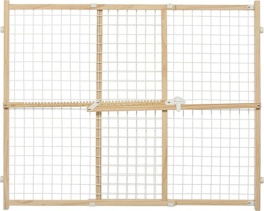 MidWest Homes for Pets Wire Mesh Pet Safety Gate, Dog Gate Expands From 29 - 50 Inches Wide, 32 Inches Tall, Wood, Powder Coated Wire