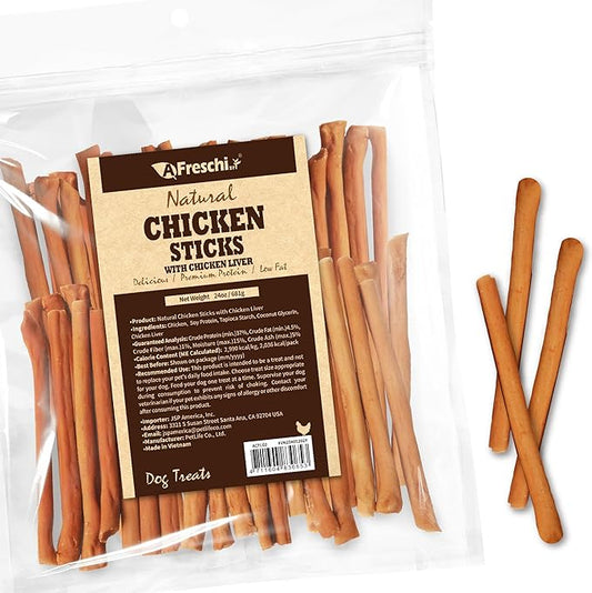 A Freschi srl Chicken Dog Treats, All Natural, Healthy & Easily Digestible, Grain-Free Puppy Chews, Low-Fat, Human Grade Training & Rewards Dog Snacks, Chicken Sticks with Liver, 24 oz Pack