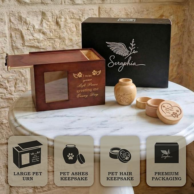 Seraphia - Pet urns for Dogs | 3-in-1| Urn for Dog Ashes Large | Pet Memorial with Photo Frame | Secure Lock | Plus a Small urn for Ashes and a Container for Hair | Dog Urn