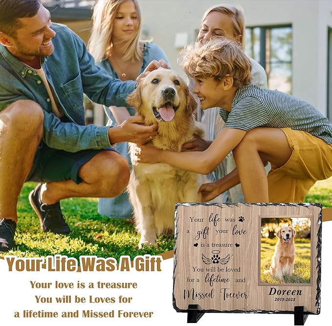 Custom Dog Memorial Gifts for Loss of Dog, Personalized Pet Memorial Stone with Photo Name, Pet Headstones for Dogs, Bereavement Sympathy Gifts for Dog Cat Lover
