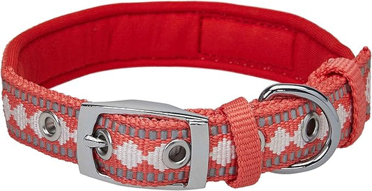 Blueberry Pet Reflective Jacquard Dog Collar with Neoprene Padding & Metal Buckle | Soft & Adjustable Safety Collar - Coral, Neck 9-12.5", for Small Breed