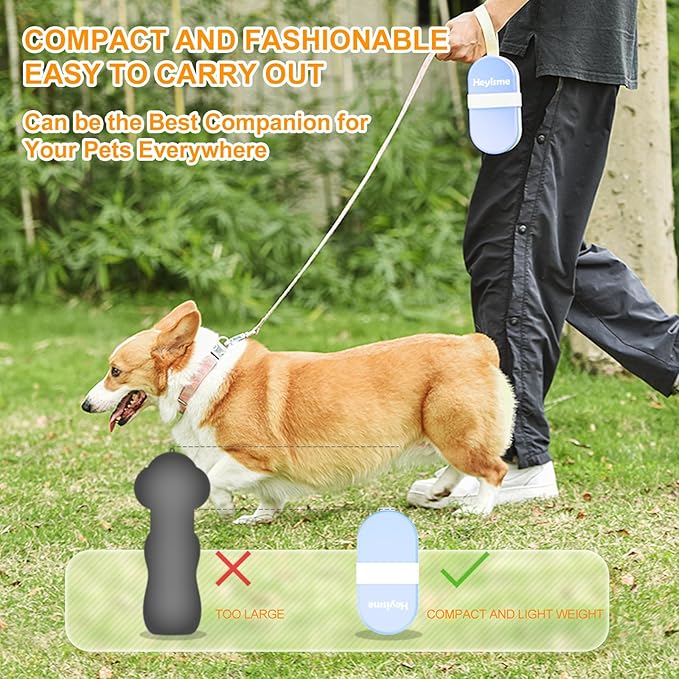 2-in-1 Dog Bowl & Water Bottle, Large Food Container for Dog Treats, Steak, Sticks, Bars - Portable Pet Dispenser for Hiking, Travel (Blue)