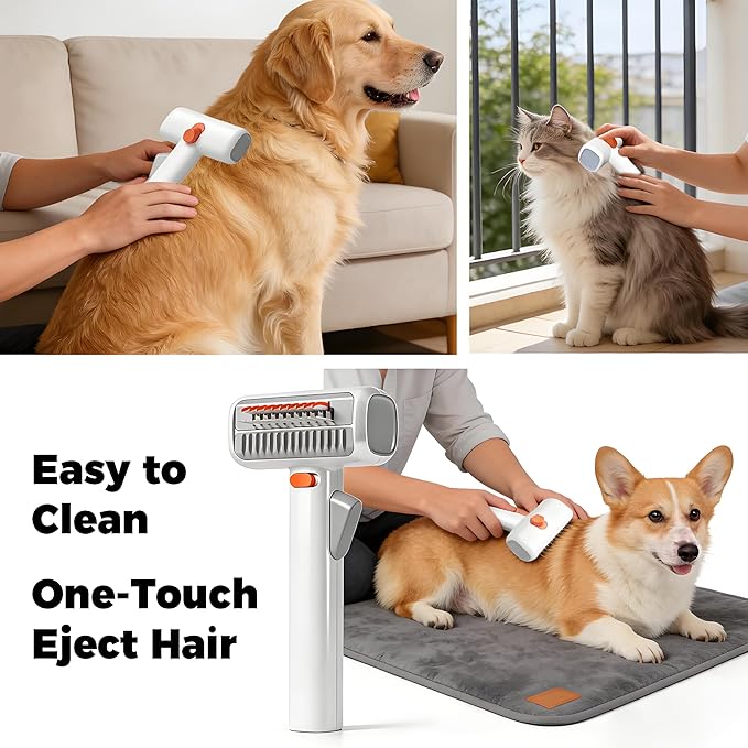 2-in-1 Self Detangling Grooming Comb for Dogs & Cats – Dematting Brush & Undercoat Rake for Long or Short Hair, Effortlessly Removes Mats, Tangles & Loose Fur for a Smooth, Healthy-Looking Coat