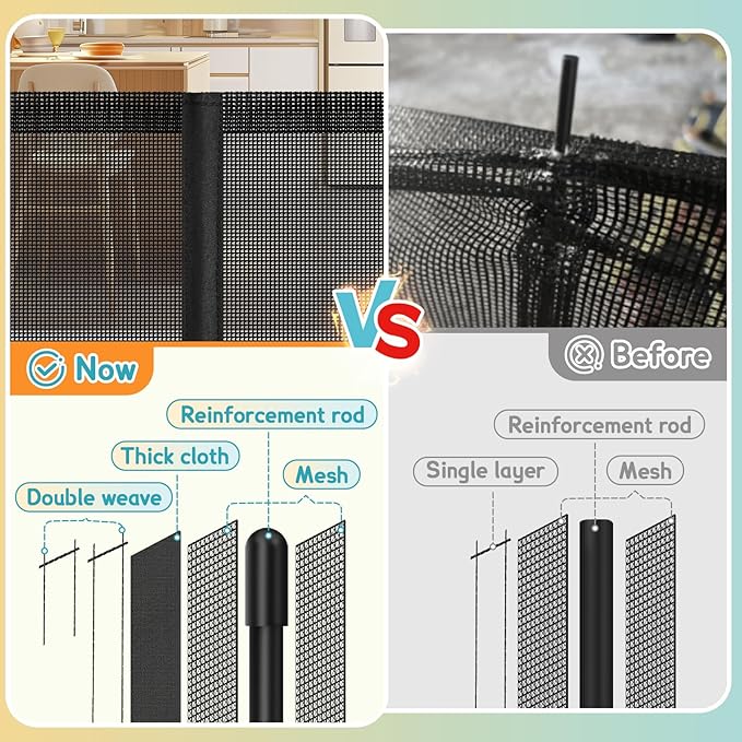 71'' Retractable Baby Gates Extra Wide for Stairs, 42" Tall Black Mesh Dog Child Pet Safety Indoor Outdoor Retractable Gate for Doorways, House, Hallway, Deck with Reinforcement Strips