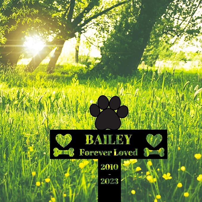 Personalized Pet Dog Memorial Memorial Grave Marker Stake Plaque, Custom Paws Hearts Bones Dog Memorial Stake Grave Marker, Customized Dog Loss Gift Cemetery Decor Tombstone Grave Marker