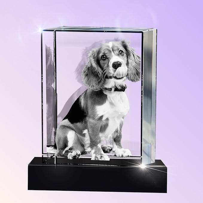 Monume 3D Pet Memorial Frame (3.6"x2.6") – Laser Engraved 3D Crystal Photo Made from Clear-Cut Crystal Glass – Custom Dog Memorial Gifts for Remembrance Keepsake of Dog or Cat