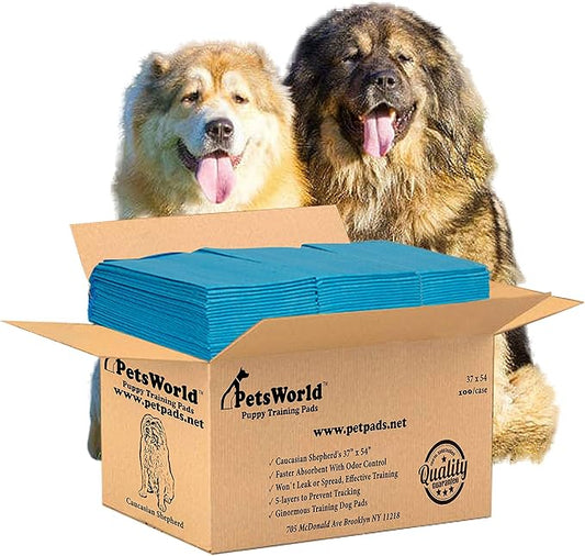 PetsWorld Enormous Dog Pee Pads 37"x54" 100 Count – XXXL Pet Pee Pads for Giant Dogs & Pets, Heavy Duty Leak-Proof Dog Training Pads, Super Absorbent Quick-Dry Potty Pads with Adhesive Tabs