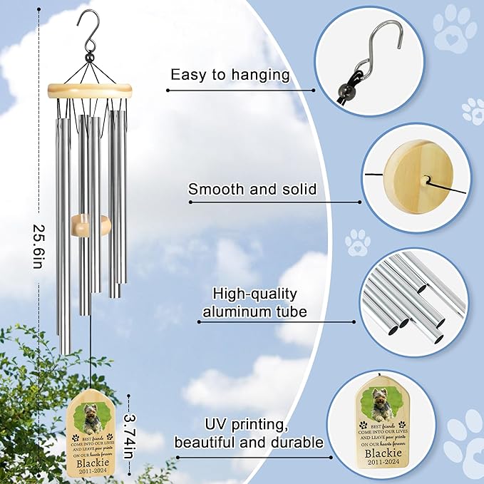 Personalized Memorial Wind Chime - Dog & Cat Loss Gifts - Sympathy Gift for Pet Bereavement - Come into Lives