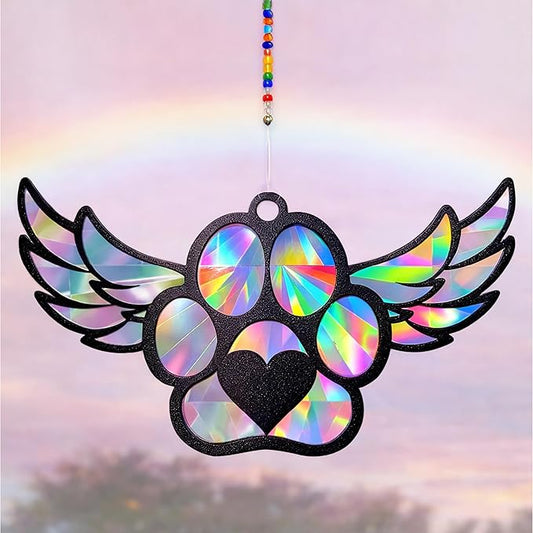 Dog Loss Sympathy Gift with Card, Memorial Gifts for Loss of Dog, Angel Pet Memorial Suncatcher, Rainbow Bridge for Loss - Winged Paw Shape