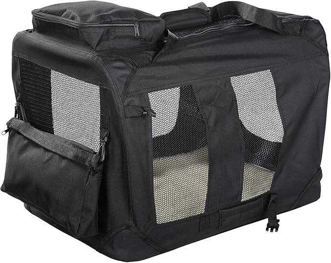 MOOL Lightweight Fabric Pet Carrier Crate with Fleece Mat and Food Bag, Black