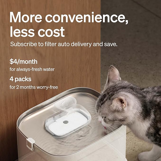 Bundle of PETLIBRO Dog Water Fountain Stainless Steel Tray with 4 Packs Fountain Filter Replacement, Smart Pet Water Fountain for Dogs Inside with App Monitoring, 3L Dog Fountain Water Bowl