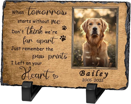 Ships Next Day Personalized Dog Memorial Gifts for Loss of Dog, Custom Pet Memorial Stone with Photo Name Date Bereavement Sympathy Gift for Dog Cat Lover