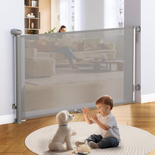 Uamector Retractable Baby & Dog Gate, Adjustable Mesh Safety Gate Extends to 72" Wide 34" Tall for Stairs Doorways, Indoor Outdoor Use