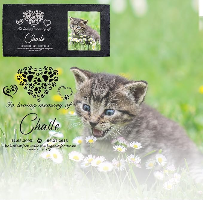 Fanery Sue Custom Cat Memorial Stones with Full Color Image, Dog Memorial Gift Garden Stones, Pet Grave Markers Personalized, All-Natural Memorial Headstone for Pet