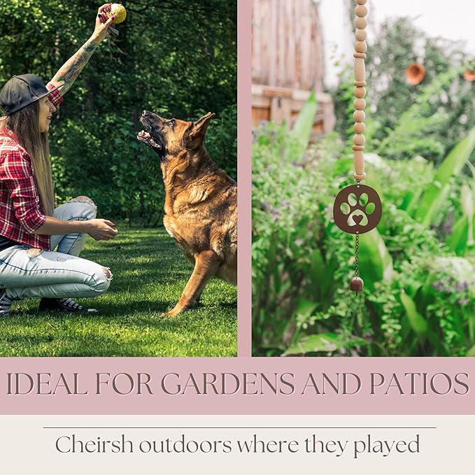 Pet Memorial Wind Chime - Dog Memorial Gifts for Loss of Dog - Bereavement Gifts – Pet Remembrance Gift in Memory- Paw Print Windchime with Rainbow Bridge Card
