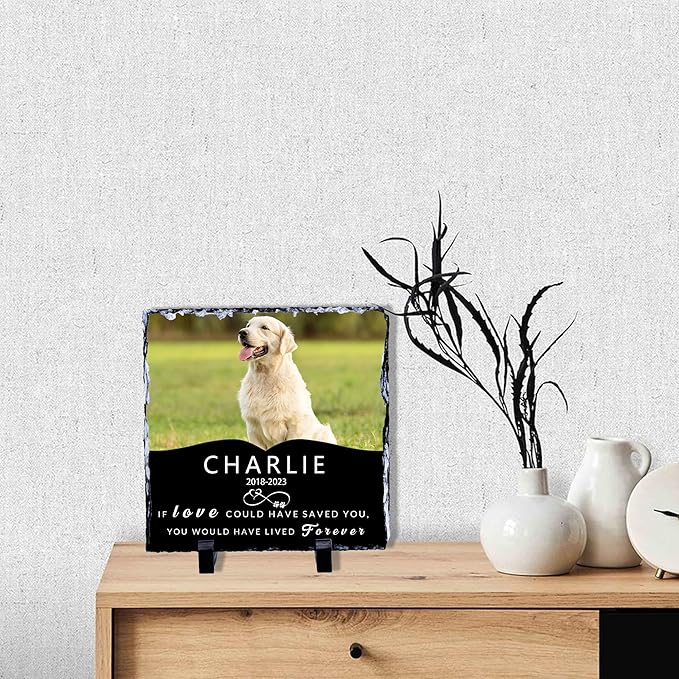 Dog Memorial Gifts for Loss of Dog, in Loving Memory Gifts for Pet, Pet Memory Stone for Dogs, Cemetery Decorations for Grave, Personalized Memorial Square Shaped Stones