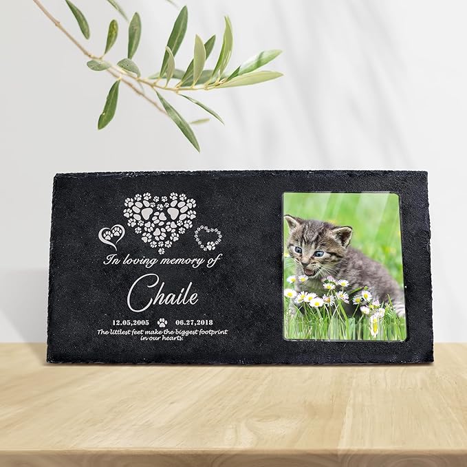 Fanery Sue Custom Cat Memorial Stones with Full Color Image, Dog Memorial Gift Garden Stones, Pet Grave Markers Personalized, All-Natural Memorial Headstone for Pet