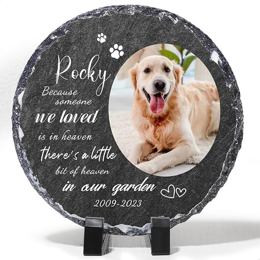Custom Pet Memorial Stones for Dog, Personalized Memorial Plaques with Picture & Text, Round Shaped Dogs Grave Marker, B7-Round