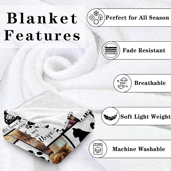 Funny DIY Custom Pet Blanket - Photo Text & Picture Collage, Personalized Cat Memorial Gift Pet Memorial Blanket Pets Memorials Gifts for Cats Loss Sympathy Gift Bereavement Remembrance