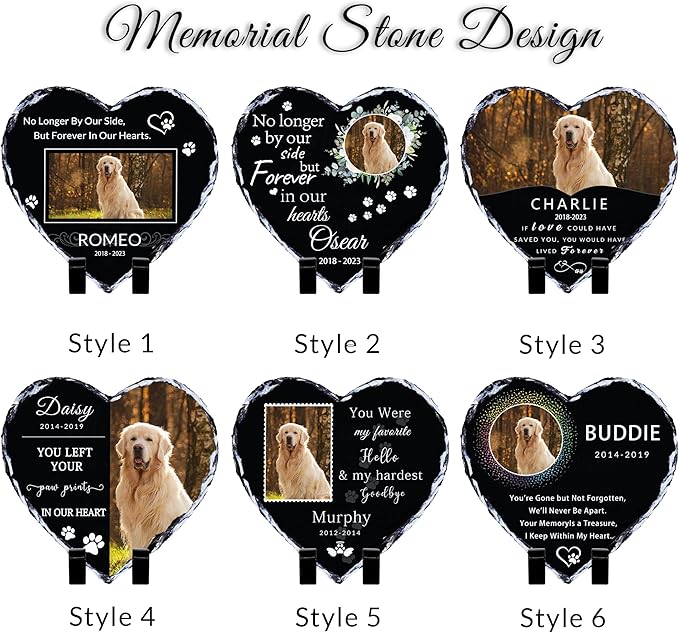 Pet Memorial Stones for Dog, Personalized Memory Garden Stone with Photo Name, Pet Loss Gifts, Dog Memorial Gift for Loss of Dogs, Loss of Cat Sympathy Gifts, Heart Shaped Dogs Grave Marker