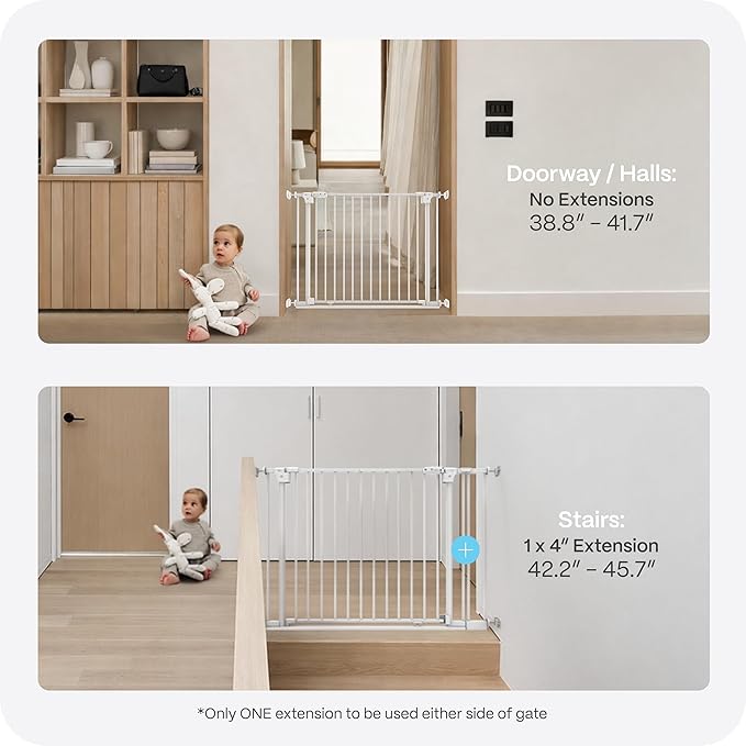 Perma Child Safety Safe Step Baby Gate for Stairs & Doorways, Rental Safe, Install Pressure in Minutes, Mounted Gate, Auto Close, Stay Open, Ultra-Low Bar (38.2–45.7" Wide x 30" Tall)