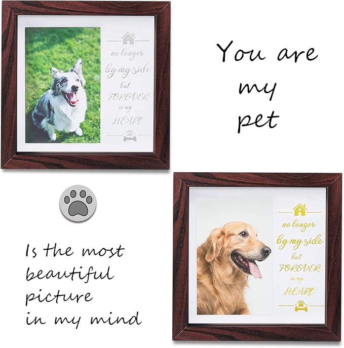 KCRasan Pet Memorial Picture Frame - Sentiment Frame for Loss of Dog or Cat Gifts - Pet Collar Frame Remembrance Sympathy Tribute Keepsake, Mahogany