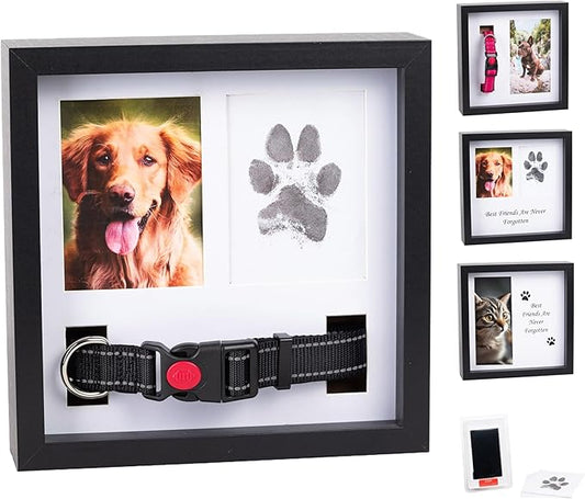 Dog Paw Print Kit for Dogs, Dog Picture Frame with Shatterproof Plexiglass, 4 Customizable Displays, 9”x9”, Pet Memorial Gifts for Dogs, Loss of Pet Sympathy Gift, Pet Paw Print Impression Kit (Black)