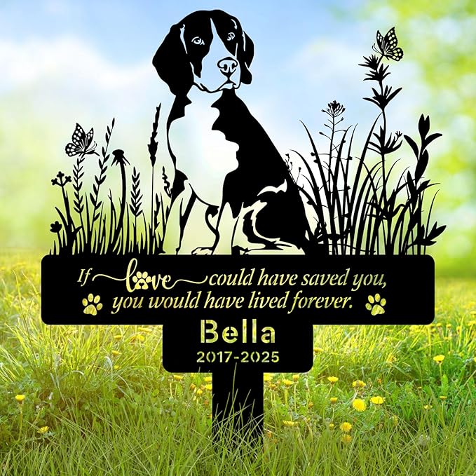 Custom Beagle Dog Memorial Stake – Personalized Pet Grave Marker Tombstone for Beagle Dog, Outdoor Garden Metal Sign, Beagle Dog Remembrance Plaque, Pet Beagle Dog Loss Gifts