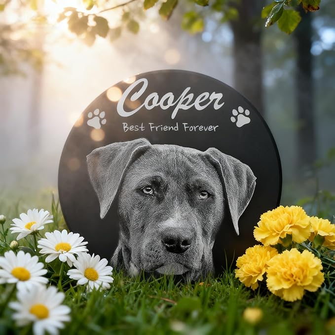 ADFSTONE Pet Memorial Stones Personalized Dog Remembrance Gifts, Customized Cat Picture Grieving Plaque, DIY Gravestone, Custom Sympathy Photo Gift, Animal Grave Markers