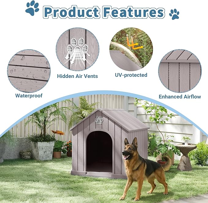 DRATO Large Dog House with Waterproof- Indoor & Outdoor Pet Shelter for Small to Large Dogs, Easy Clean & Quick Assembly