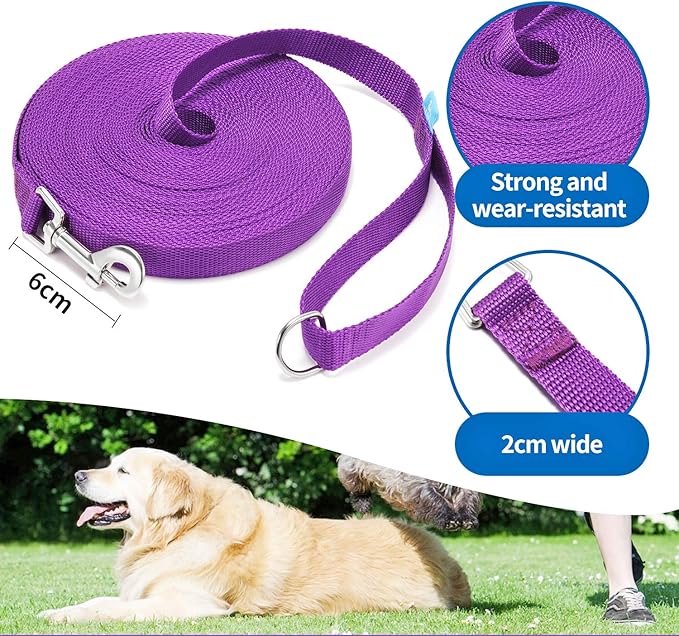 BAAPET 15/20/30/50/100 ft Long Dog Training Leash with Clickers for Small, Medium and Large Dogs or Cats (15 Feet, Purple)